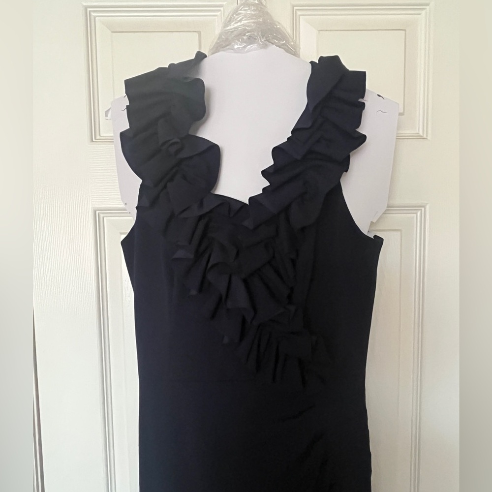 Xscape Women's Elegant V-Neck Scuba Crepe Dress with Ruffle Detail - Size 10 - Picture 7 of 10